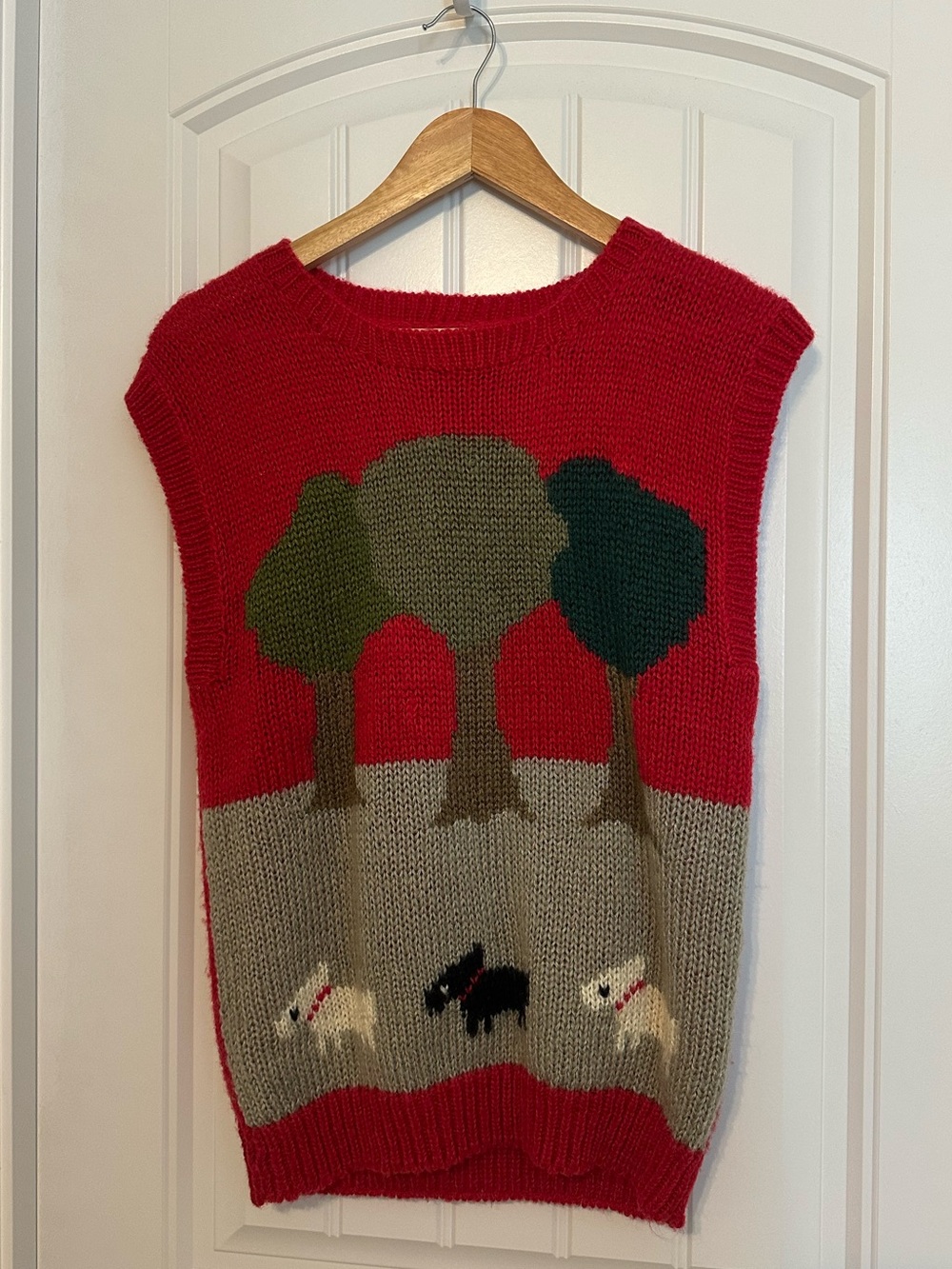 Vintage Sleeveless Sweater Top Knit Red Scottie Dog Animal Terrier Size Small - Picture 3 of 6